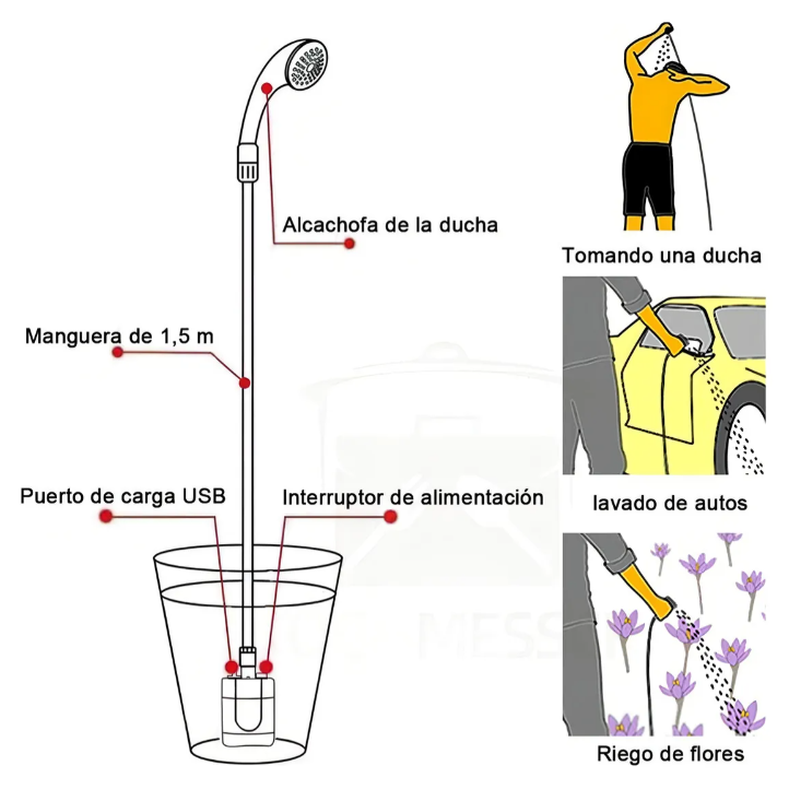 Regadera portátil con bomba